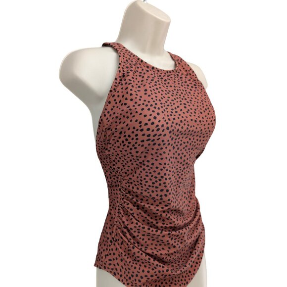 Kona Sol One Piece Swimsuit Womens Brown Black Spotted Animal Print Ruched Sz M - Picture 4 of 13